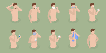 3D Isometric Flat Vector Set of Shaving Procedure, Daily Personal Careのイラスト素材