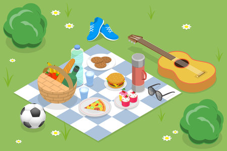 3D Isometric Flat Vector Conceptual Illustration of Summer Picnic, Outdoor Active Restのイラスト素材