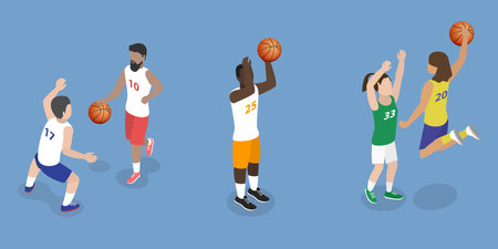 3D Isometric Flat Vector Set of Basketball Players, Various Posesのイラスト素材