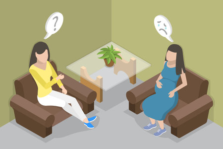 3D Isometric Flat Vector Conceptual Illustration of Psychological Support For Pregnant, Family Therapyのイラスト素材