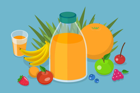 3D Isometric Flat Vector Conceptual Illustration of Fruit Juice, Natural Berry Blend.のイラスト素材