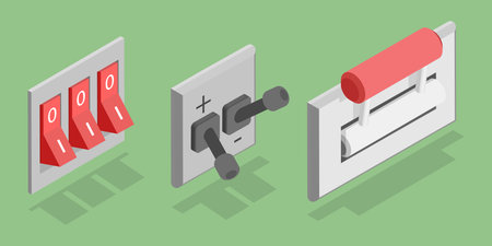 3D Isometric Flat Vector Set of Electric Breakers, Switchboard Panelのイラスト素材