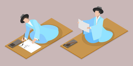 3D Isometric Flat Vector Conceptual Illustration of Korean Traditions, Writing Charactersのイラスト素材
