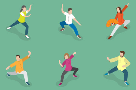 3D Isometric Flat Vector Set of Tai Chi, Healthy Lifestyleのイラスト素材