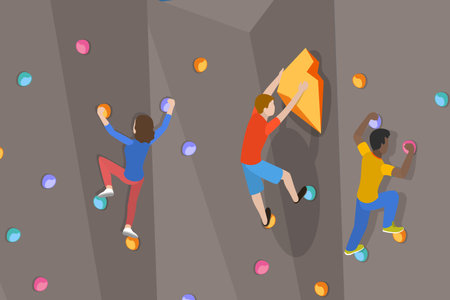 3D Isometric Flat Vector Conceptual Illustration of Climbing Wall, Mountain Rock Climbersのイラスト素材