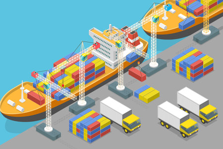 3D Isometric Flat Vector Conceptual Illustration of Maritime Port, Transport Logisticsのイラスト素材