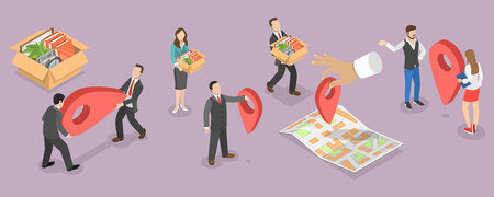 3D Isometric Flat Vector Conceptual Illustration of Office Relocation, Address Changingのイラスト素材