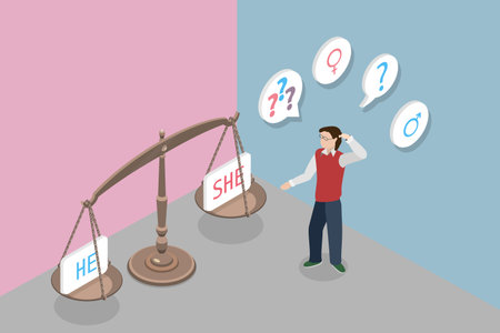 3D Isometric Flat Vector Conceptual Illustration of Thinking About Gender Roles, Gendered Pronounsのイラスト素材