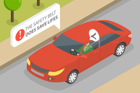 3D Isometric Flat Vector Conceptual Illustration of Safety Belt, Safe Driving Rulesのイラスト素材
