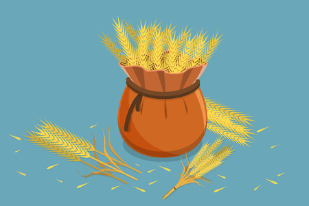 3D Isometric Flat Vector Conceptual Illustration of Ripe Wheat, Organic Farming Elementsのイラスト素材
