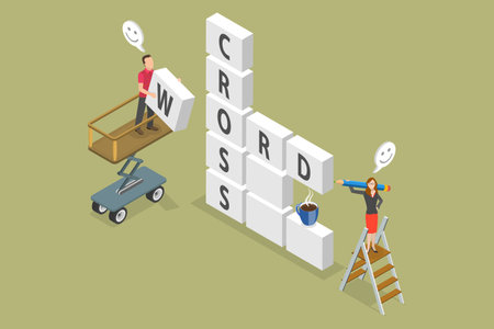3D Isometric Flat Vector Conceptual Illustration of Crossword, Word Puzzle Solvingのイラスト素材