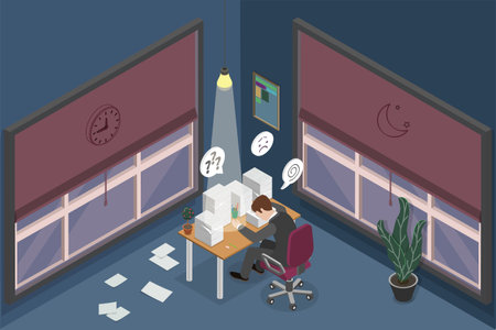 3D Isometric Flat Vector Conceptual Illustration of Frustrated Writer, Author Imagination Crisisのイラスト素材