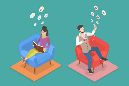 3D Isometric Flat Vector Conceptual Illustration of Introvert Vs Extravert, Different Mindsetsのイラスト素材