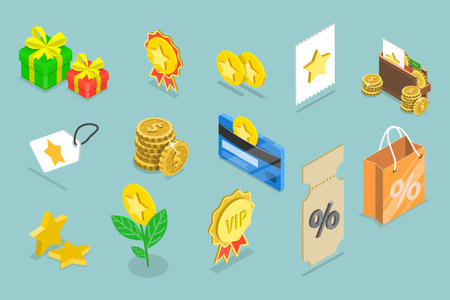 3D Isometric Flat Vector Set of Customer Loyality Program Elements, Online Shopping Bonusesのイラスト素材