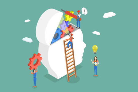 3D Isometric Flat Vector Conceptual Illustration of Positive Thinking, Wellbeing and Wellnessのイラスト素材