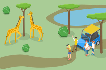 3D Isometric Flat Vector Conceptual Illustration of Safari, Tropical Tourism, Exotic Recreationのイラスト素材