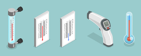 3D Isometric Flat Vector Set of Thermometers, Measuring Temperature Indoor, Outdoor, Health Control