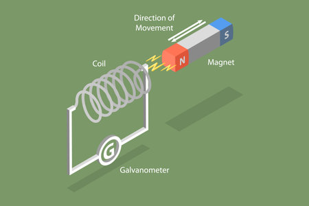 3D Isometric Flat Vector Conceptual Illustration of Faraday Law Electromagnetic Induction, Educational Diagramのイラスト素材