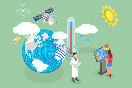 3D Isometric Flat Vector Conceptual Illustration of Meteorologist, Weather Broadcastのイラスト素材