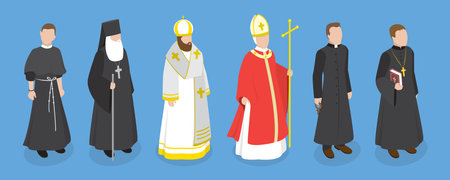 3D Isometric Flat Vector Set of Religious Leaders, Character Dressed in Classical Robesのイラスト素材
