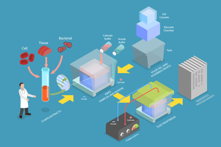 3D Isometric Flat Vector Conceptual Illustration of Western Blot, Biochemical Analysisのイラスト素材