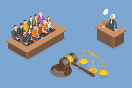 3D Isometric Flat Vector Conceptual Illustration of Jury In Court Trial, Judicial Processのイラスト素材