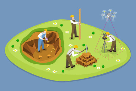 3D Isometric Flat Vector Conceptual Illustration of Geodesy, Geodetic Developmentsのイラスト素材