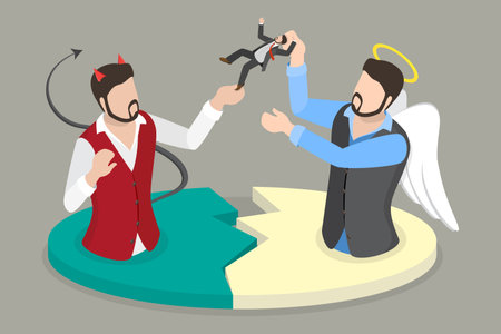 3D Isometric Flat Vector Conceptual Illustration of Opposite Forces, Good and Evilのイラスト素材