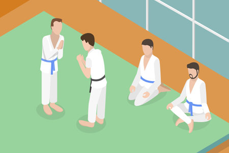 3D Isometric Flat Vector Conceptual Illustration of Kung Fu School, Martial Arts Trainingのイラスト素材