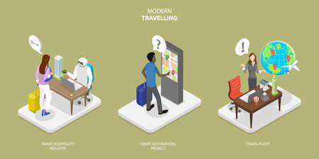 3D Isometric Flat Vector Conceptual Illustration of Modern Travelling, International Tourismのイラスト素材