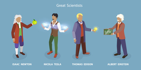 3D Isometric Flat Vector Set of Great Scientists, Famous Person in Scienceのイラスト素材