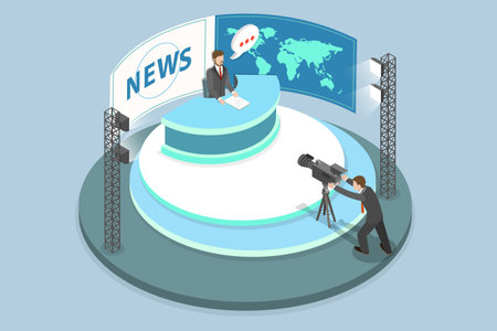 3D Isometric Flat Vector Conceptual Illustration of News, Television Broadcastのイラスト素材