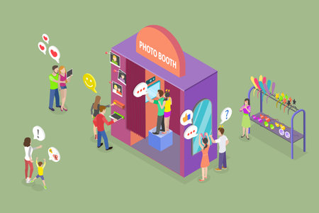 3D Isometric Flat Vector Conceptual Illustration of Photobooth, Entertainment Fairのイラスト素材