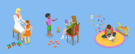 3D Isometric Flat Vector Conceptual Illustration of Dyslexia, Kids Speaking Problemsのイラスト素材