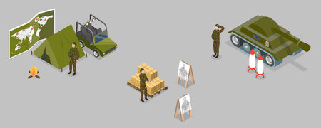 3D Isometric Flat Vector Conceptual Illustration of Millitary Force, Professional Warriorsのイラスト素材