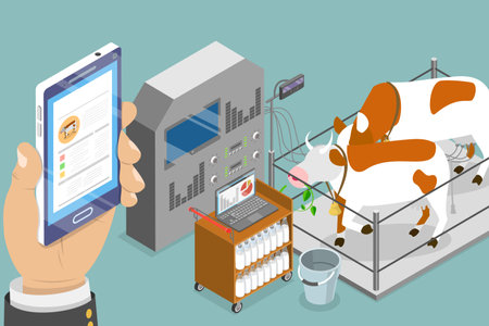 3D Isometric Flat Vector Conceptual Illustration of Animal Smart Farming, Automation Technologiesのイラスト素材