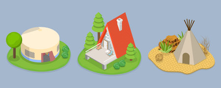 3D Isometric Flat Vector Set of Glamping Resorts, Luxury Campingのイラスト素材