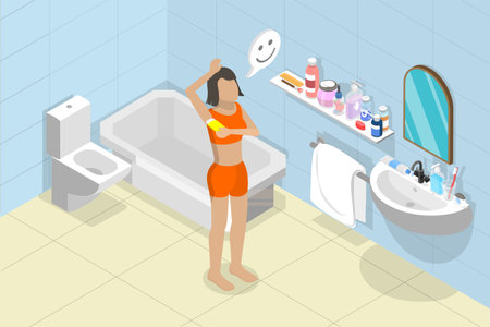 3D Isometric Flat Vector Conceptual Illustration of Domestic Daily Morning Routine, Hygiene Procedureのイラスト素材