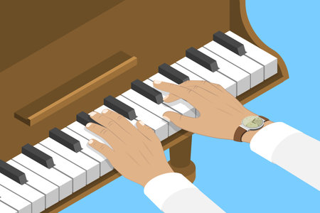 3D Isometric Flat Vector Conceptual Illustration of Piano Player, Music Keyboard with Handsのイラスト素材