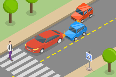 3D Isometric Flat Vector Conceptual Illustration of Road Accident, Car Collisionのイラスト素材
