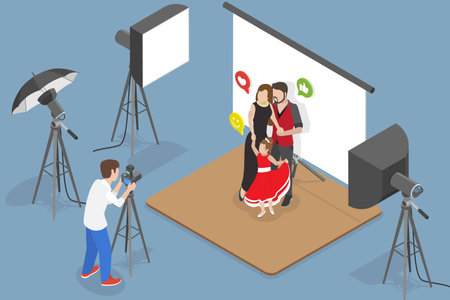 3D Isometric Flat Vector Conceptual Illustration of Professional Photographer, Artistic Hobbyのイラスト素材