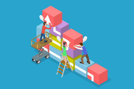3D Isometric Flat Vector Conceptual Illustration of Teamwork Success , Project Strategy Planningのイラスト素材