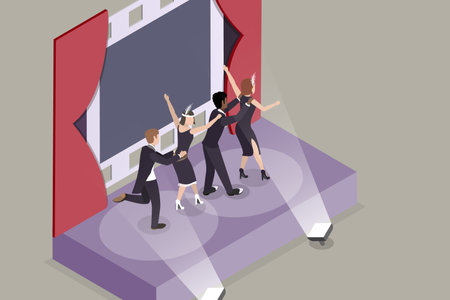 3D Isometric Flat Vector Conceptual Illustration of 1920s Fashion, Broadway Dancers of 20sのイラスト素材