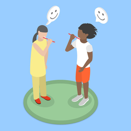 3D Isometric Flat Vector Conceptual Illustration of Brushing Teeth, Everyday Routineのイラスト素材