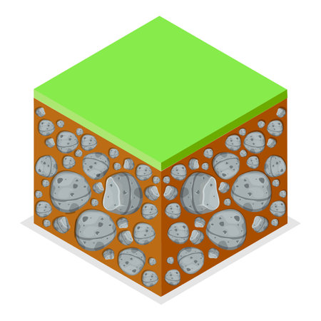 3D Isometric Flat Vector Set of Different Soil Layers, Textured Ground Surfaces. Item 4のイラスト素材