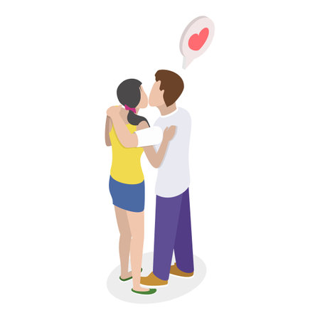 3D Isometric Flat Vector Set of Happy Love Couples, Kisses. Item 4のイラスト素材