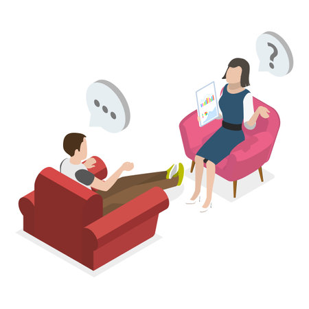 3D Isometric Flat Vector Illustration of TV Interview, Celebrity Guest Talking. Item 2のイラスト素材