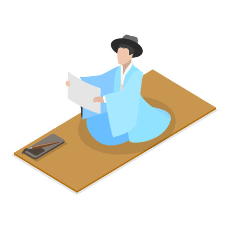 3D Isometric Flat Vector Illustration of Korean Traditions, Writing Characters. Item 2のイラスト素材