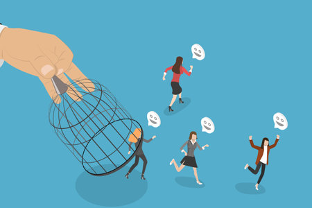 3D Isometric Flat Vector Conceptual Illustration of Escape , Corporate Slaveryのイラスト素材