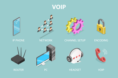 3D Isometric Flat Vector Conceptual Illustration of VOIP, Network Phone Call Serviceのイラスト素材